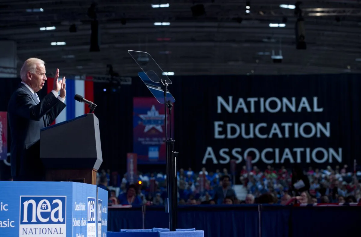Then-Vice President Joe Biden speaks during the National Education Association's (NEA) 150th Annual Meeting and 91st Representative Assembly at the Washington Convention Center in Washington, D.C., on July 3, 2012. (Saul Loeb/AFP/Getty Images)