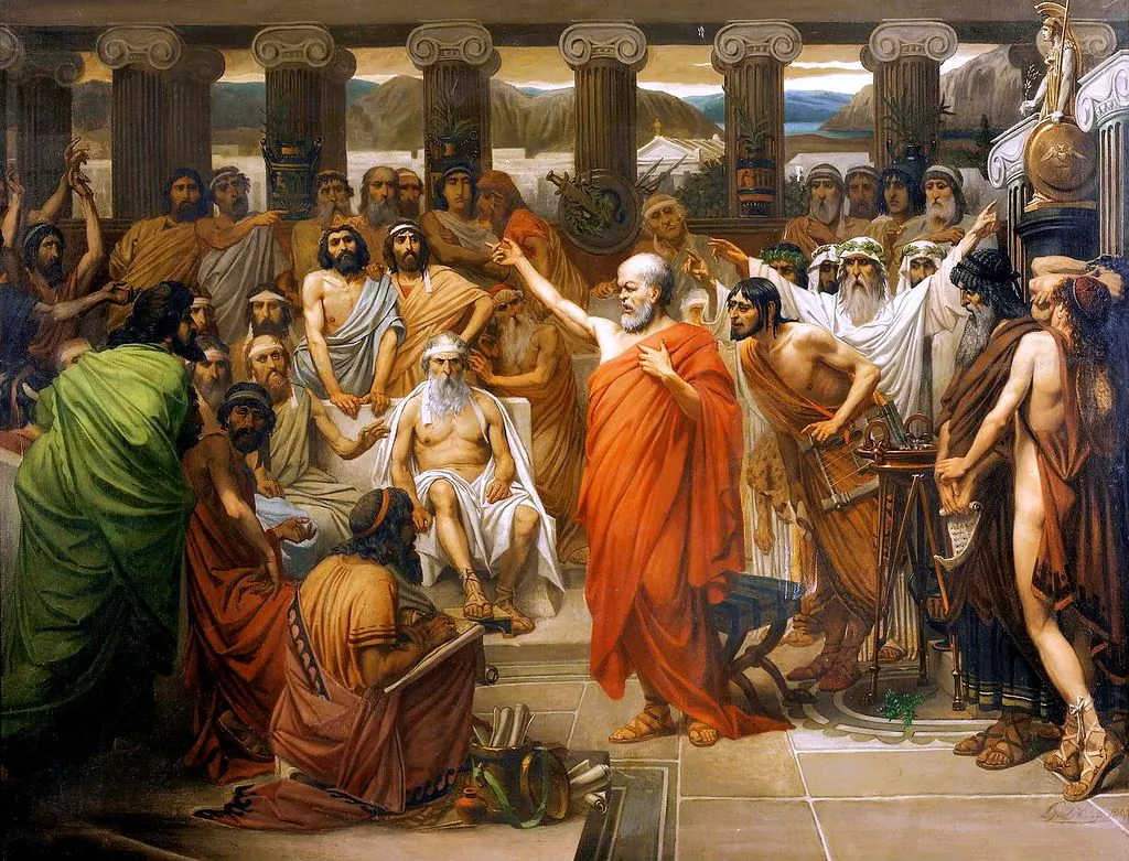 Socrates Address by Belgian artist Louis Joseph Lebrun, 1867. (Sotheby's Auction House via Wikimedia Commons, Public Domain)