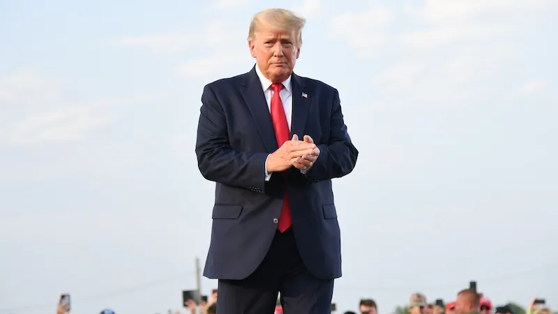 MENDON, IL - JUNE 25: Donald Trump arrives to give remarks during a Save America Rally with former US President Donald Trump at the Adams County Fairgrounds on June 25, 2022 in Mendon, Illinois. Trump will be stumping for Rep. Mary Miller in an Illinois congressional primary and it will be Trump's first rally since the United States Supreme Court struck down Roe v. Wade on Friday. (Photo by Michael B. Thomas/Getty Images)