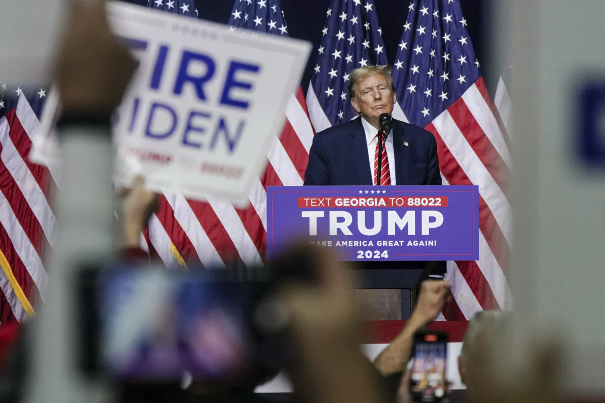 Former president and 2024 presidential candidate Donald Trump speaks during a campaign event in Rome, Ga., on March 9, 2024. (Elijah Nouvelage/AFP via Getty Images)