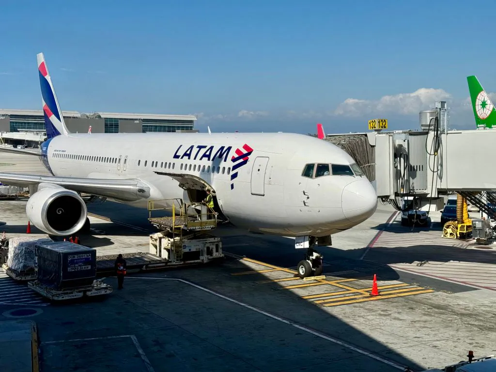 A LATAM plane sits at gate at Los Angeles Airport (LAX), in Los Angeles, California, on March 11, 2024. (Daniel Slim/AFP via Getty Images)