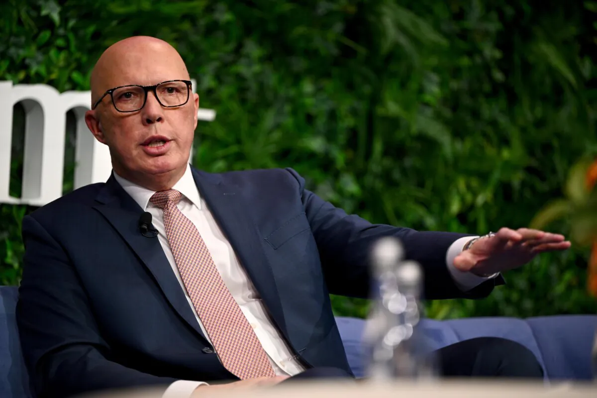 Leader of the Opposition Peter Dutton is seen during a Q&A at the Australian Financial Review Business Summit, in Sydney, Australia on March 12, 2024. (AAP Image/Bianca De Marchi) 