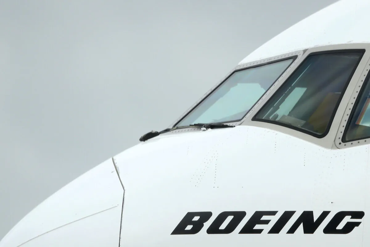 The nose of a Boeing commercial airliner is seen in Sydney on March 14, 2019. (Cameron Spencer/Getty Images)