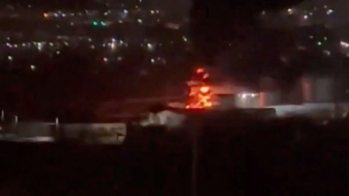 A fire breaks out following a Ukrainian drone strike at an oil depot in Oryol, Orlovskaya Oblast, Russia in this screengrab obtained from a social media video released on March 12, 2024. (Video obtained by Reuters/via Reuters)