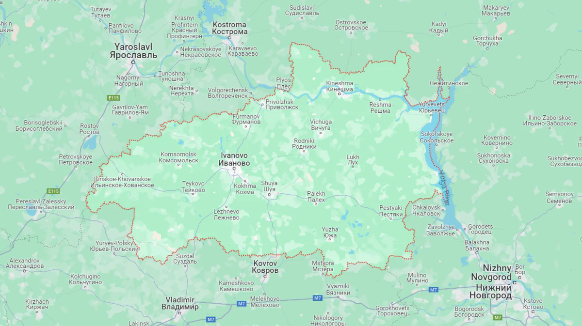 The map shows the location of Ivanovo region, Russia, on March, 12, 2024. (Google Maps)