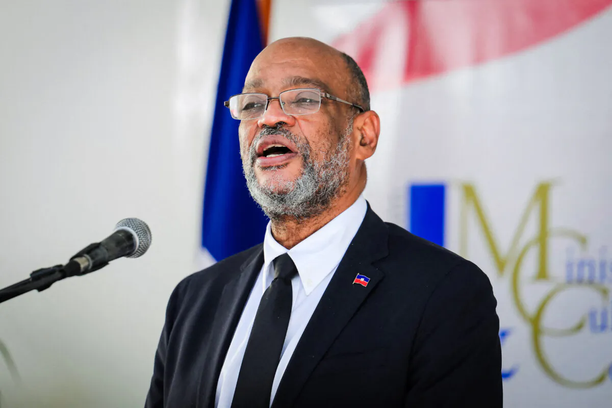 Haitian Prime Minister Ariel Henry speaks at a ceremony in Port-au-Prince, Haiti, on Nov. 26, 2021. (Ralph Tedy Erol/Reuters)
