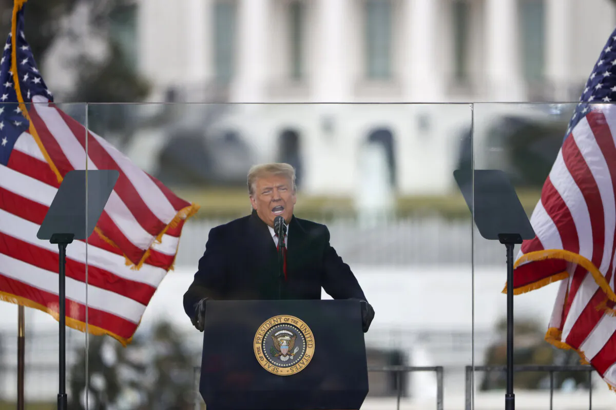 President Donald Trump speaks at the Stop The Steal Rally in Washington, on January 06, 2021. (Tasos Katopodis/Getty Images)