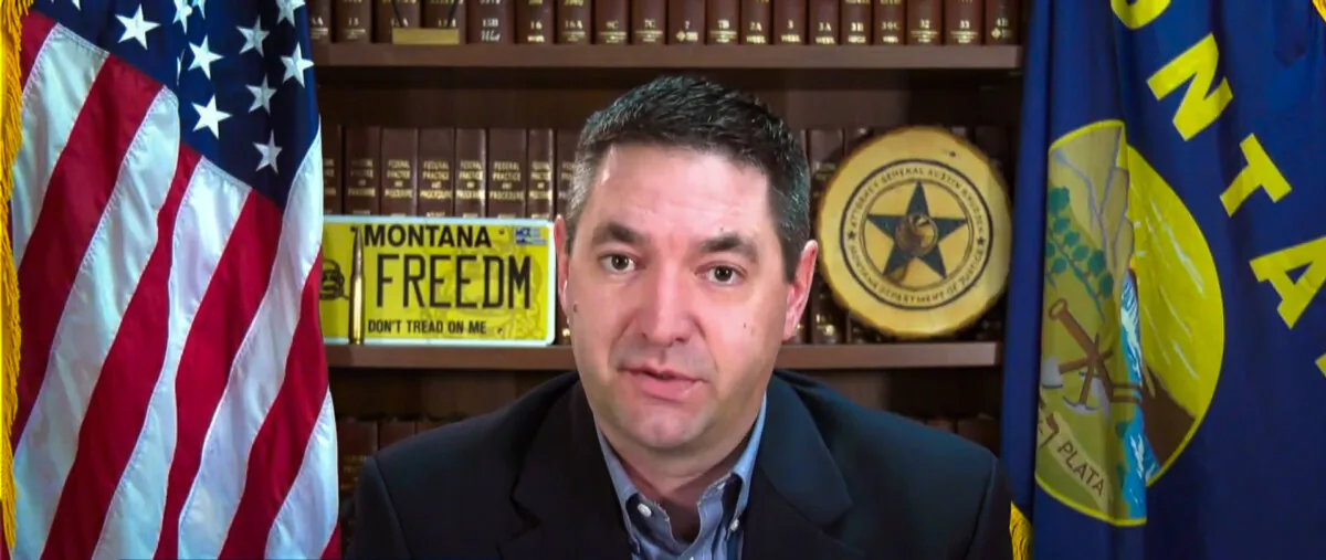 Montana's Attorney General Austin Knudsen in an interview with NTD on March 12, 2024, in a still from video. (NTD)