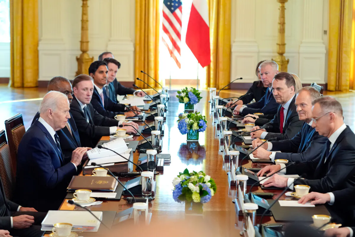 President Joe Biden meets with Polish President Andrzej Duda and Polish Prime Minister Donald Tusk in the East Room of the White House on March 12, 2024. (AP Photo/Andrew Harnik)