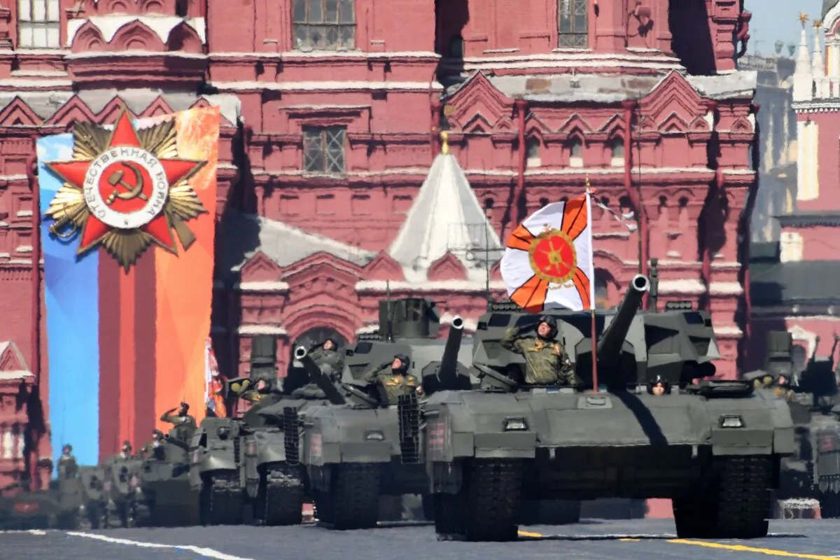 Russian T-14 Armata tanks parade through Red Square during the Victory Day military parade in Moscow, on May 9, 2018. (Kirill Kudryavtsev/AFP via Getty Images)