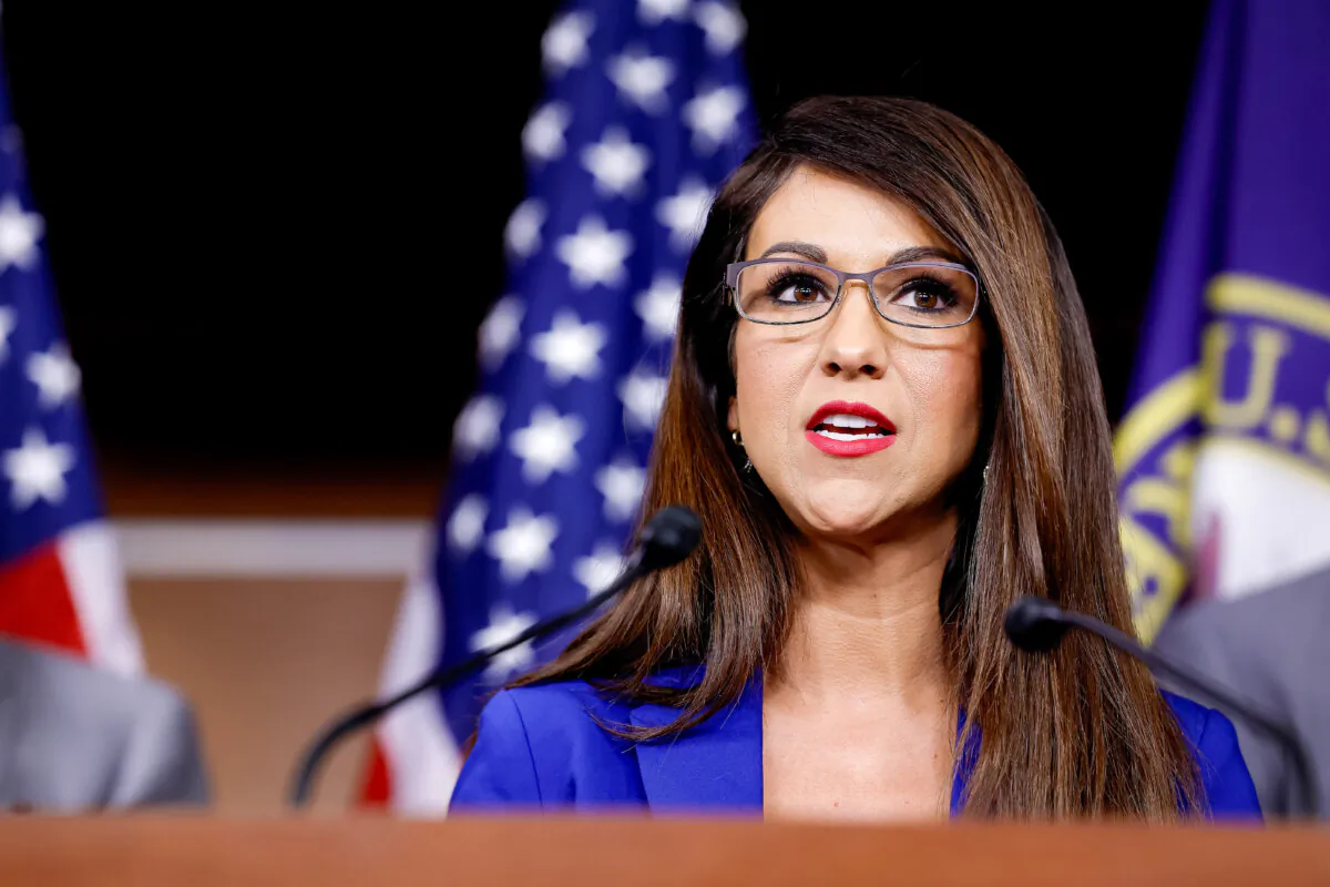 Rep. Lauren Boebert speaks during a news conference with the House Freedom Caucus at the U.S. Capitol on March 10, 2023. (Anna Moneymaker/Getty Images)