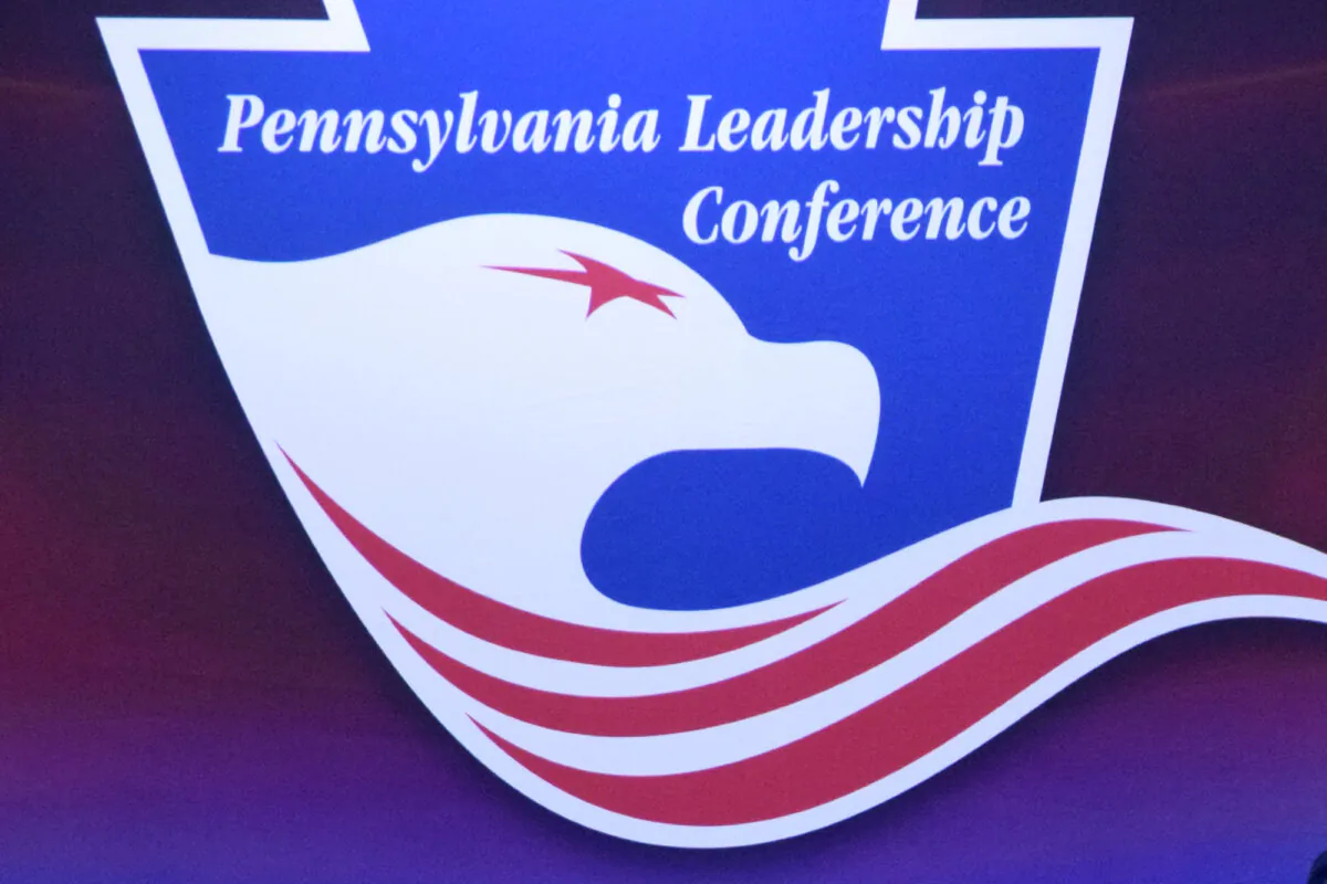 The logo of the Pennsylvania Leadership Conference in Camp Hill, Pa., on April 1, 2023. (The Epoch Times)