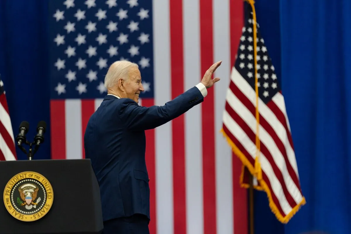 President Joe Biden waves to supporters after speaking at an event about lowering costs for American families at the Granite State YMCA Allard Center of Goffstown in Goffstown, N.H., on March 11, 2024. (Sophie Park/Getty Images)