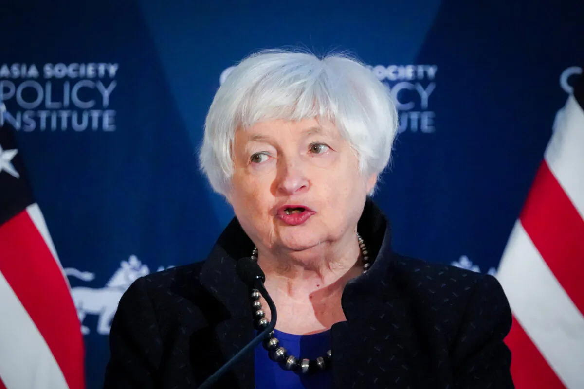 Treasury Secretary Janet Yellen speaks at an event on the Biden administration’s economic strategy toward the Indo-Pacific in Washington, on Nov. 2, 2023. (Madalina Vasiliu/The Epoch Times)