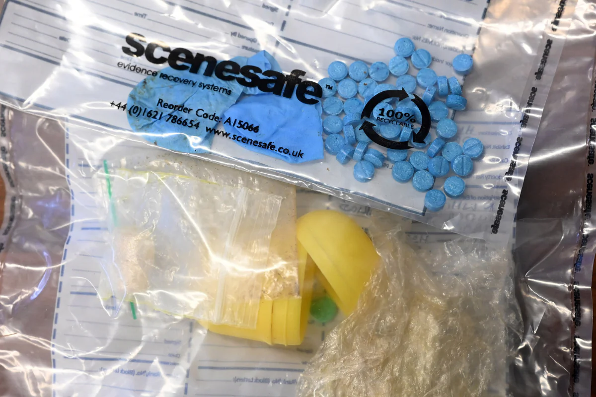 Samples of illegal drugs confiscated at Maghaberry Prison, Lisburn, Northern Ireland, on March 1, 2023. (PA)