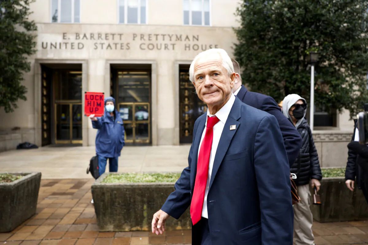 Peter Navarro, a former advisor to former President Donald Trump, departs the E. Barrett Prettyman Courthouse in Washington on Jan. 25, 2024. (Anna Moneymaker/Getty Images)