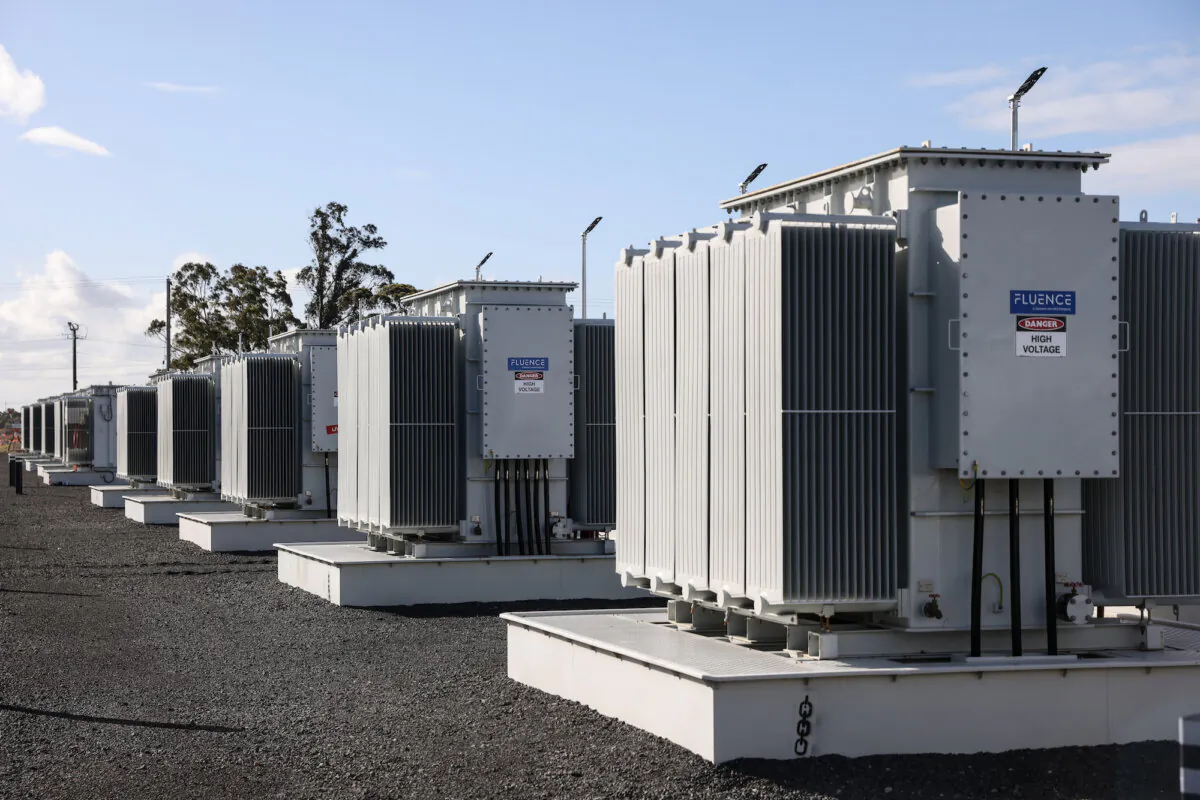 A general view of the battery storage system during the opening of the Hazelwood Battery Energy Storage System (BESS) in Morwell, Victoria,  June 14, 2023.  (AAP Image/Diego Fedele)