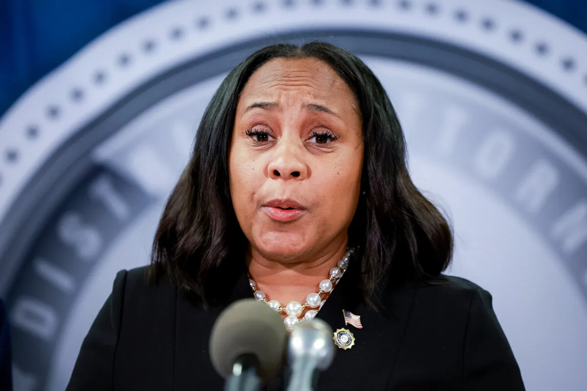 Fulton County District Attorney Fani Willis speaks during a news conference at the Fulton County Government building in Atlanta, Ga., on Aug. 14, 2023. (Joe Raedle/Getty Images)