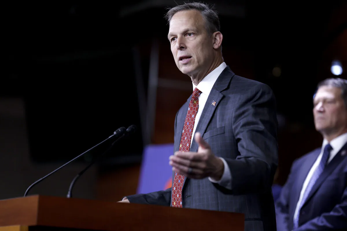 House Freedom Caucus Chairman Scott Perry (R-Pa.) speaks during a press conference on the National Defense Authorization Act (NDAA) in Washington on July 14, 2023. (Anna Moneymaker/Getty Images)
