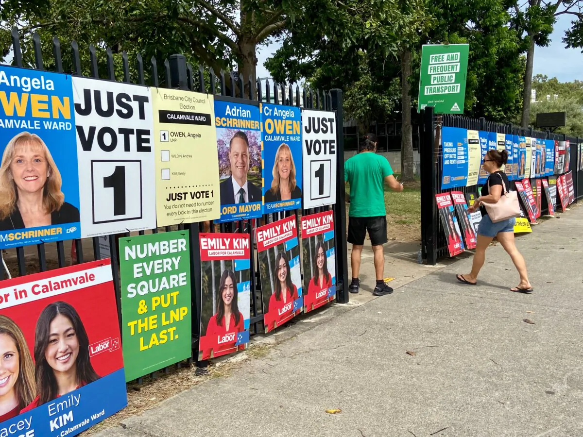 A voting booth for the Brisbane City Council election in Calamvale in the south of Brisbane, Australia, on March 16, 2024. (Daniel Teng/The Epoch Times)