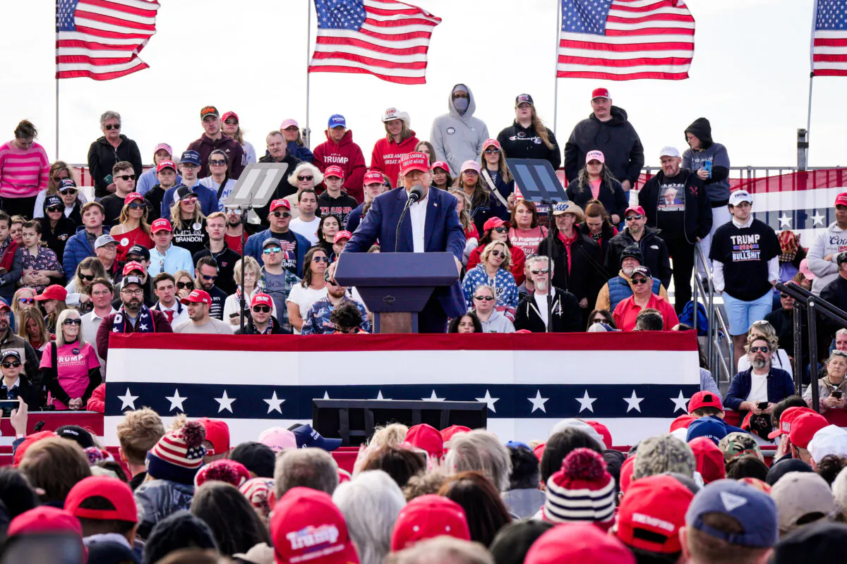Republican presidential candidate former President Donald Trump speaks at a campaign rally in Vandalia, Ohio, on March 16, 2024. (Jeff Dean/AP Photo)