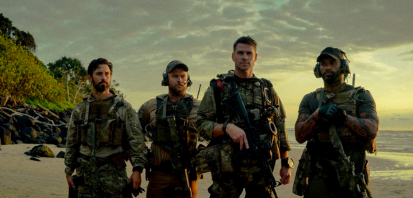 four soldiers on a beach in LAND OF BAD