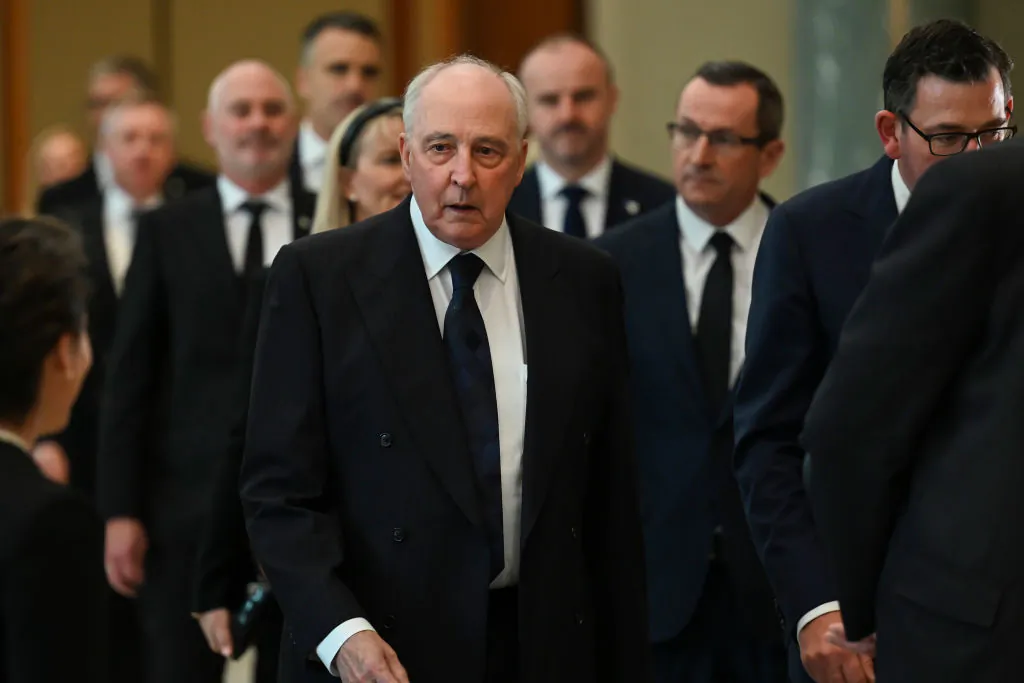Former Labor Prime Minister Paul Keating arrives at the National Memorial Service for Queen Elizabeth II at Parliament House in Canberra, Australia on Sept. 22, 2022. (Martin Ollman/Getty Images)