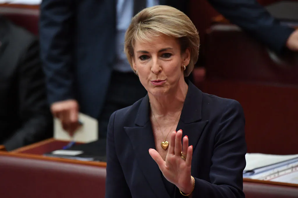 Senator Michaelia Cash during debate of the Fair Work Amendment Bill 2021 in the Senate at Parliament House in Canberra, Australia, on March 18, 2021. (Sam Mooy/Getty Images)