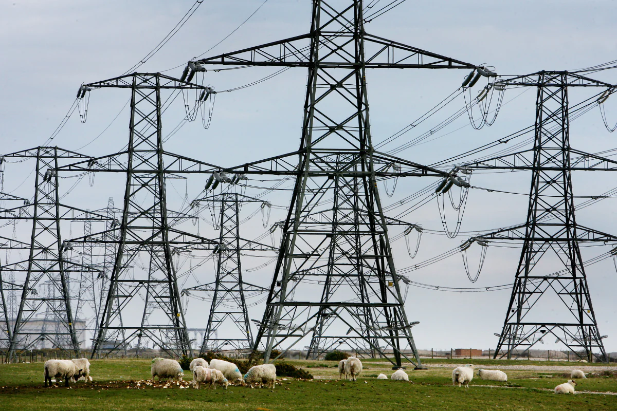 Overhead power cables from the Dungeness Nuclear Power Station stretching across the Kent countryside in England on March 26, 2008. (Gareth Fuller/PA Wire)