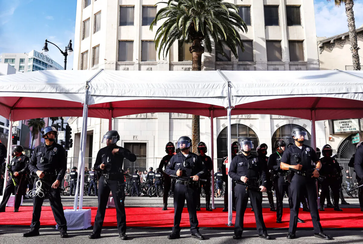 Police officers in Hollywood, Calif., on March 10, 2024. (Mario Tama/Getty Images)