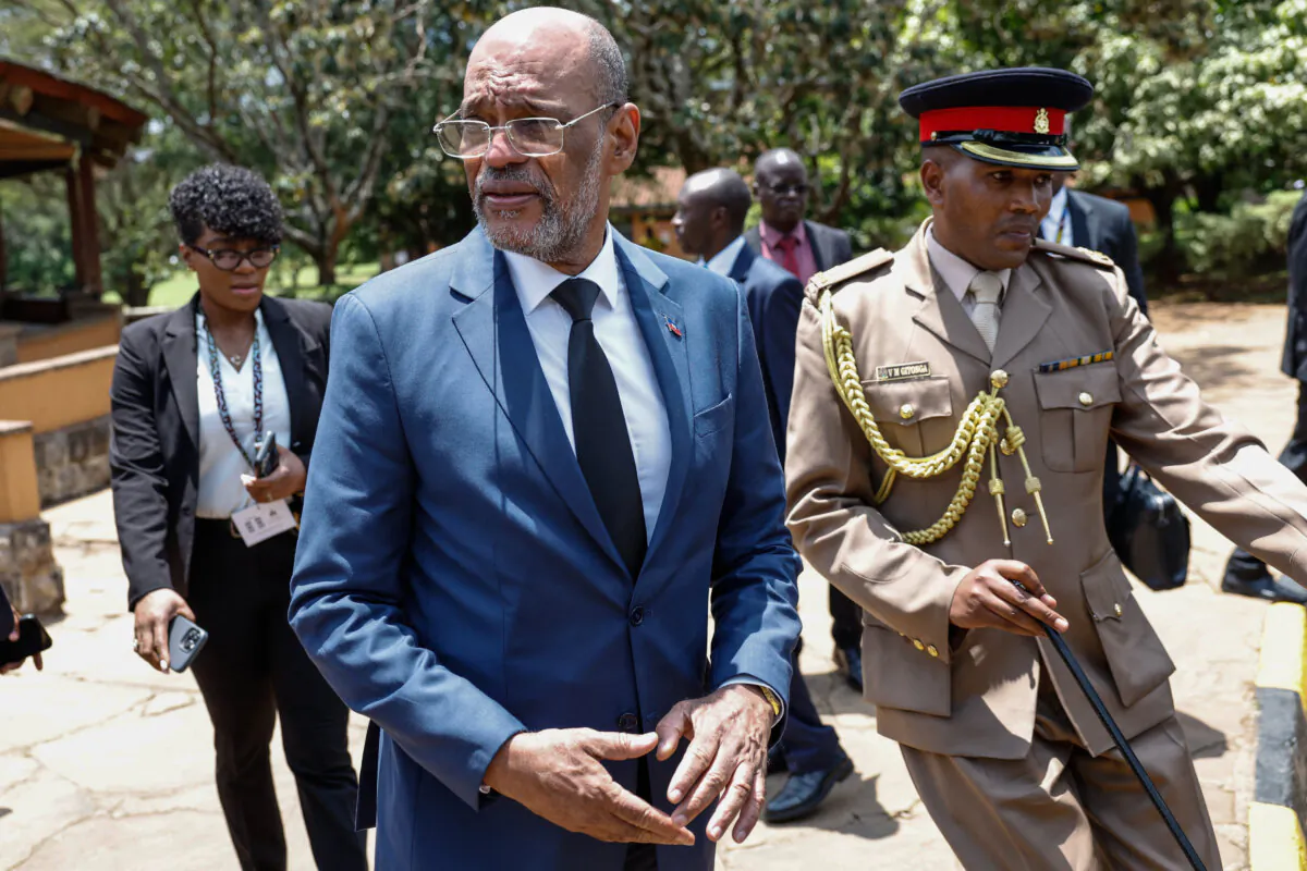 Haitian Prime Minister Ariel Henry (2nd-L) at the United States International University (USIU) Africa in Nairobi, Kenya, on March 1, 2024. (Simon Maina/AFP via Getty Images)