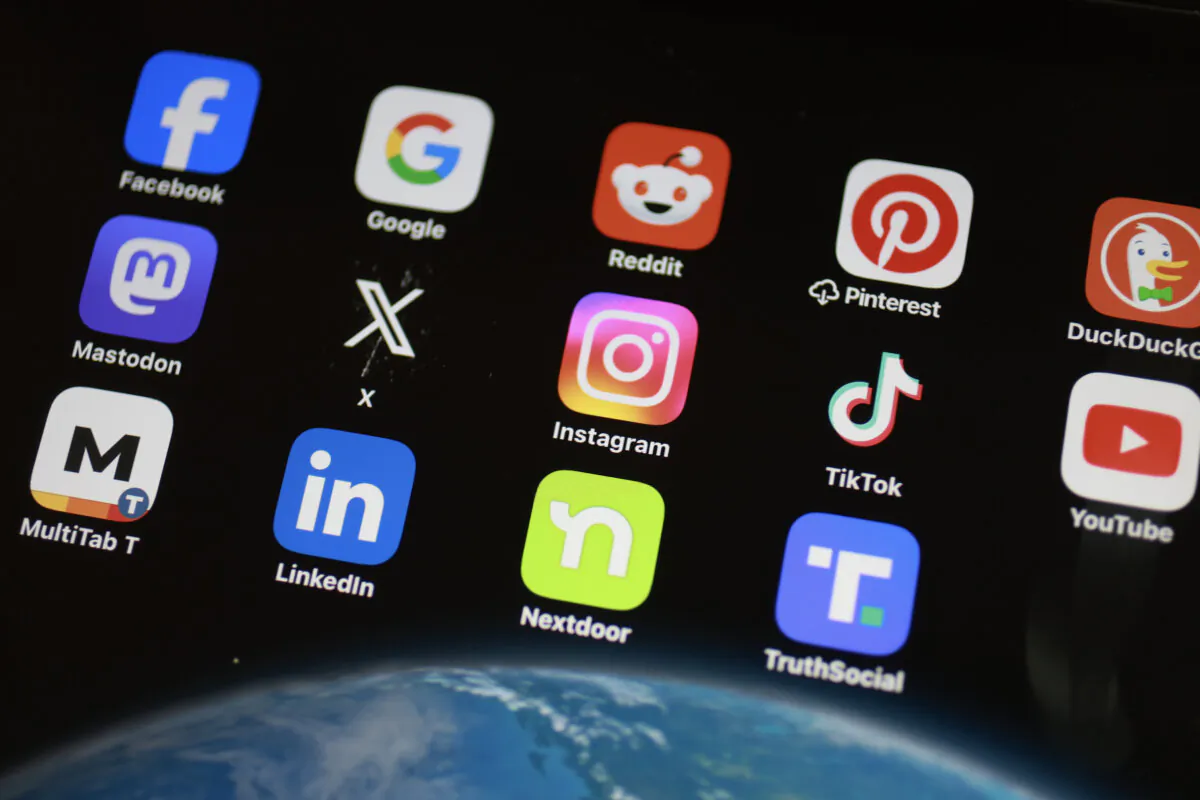 Social media apps are displayed on an iPad in Miami, Fla., on Feb. 26, 2024. (Joe Raedle/Getty Images)
