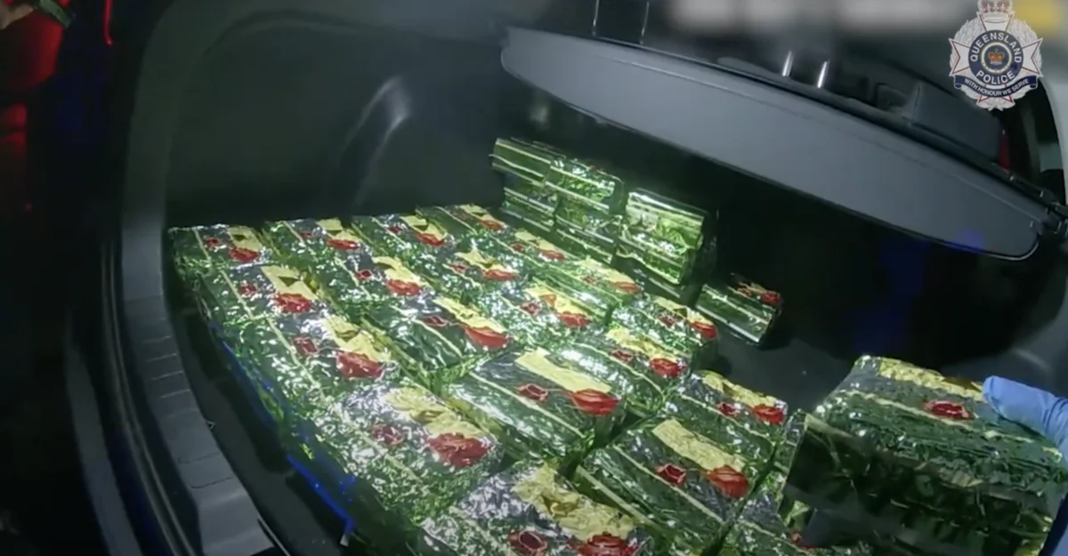 Police seize methylamphetamine work $4.7 million hidden in tea bags in Mudgeeraba, a town in Gold Coast, Queensland, Australia, on March 19, 2024. (Screenshot/My Queensland Police News video)