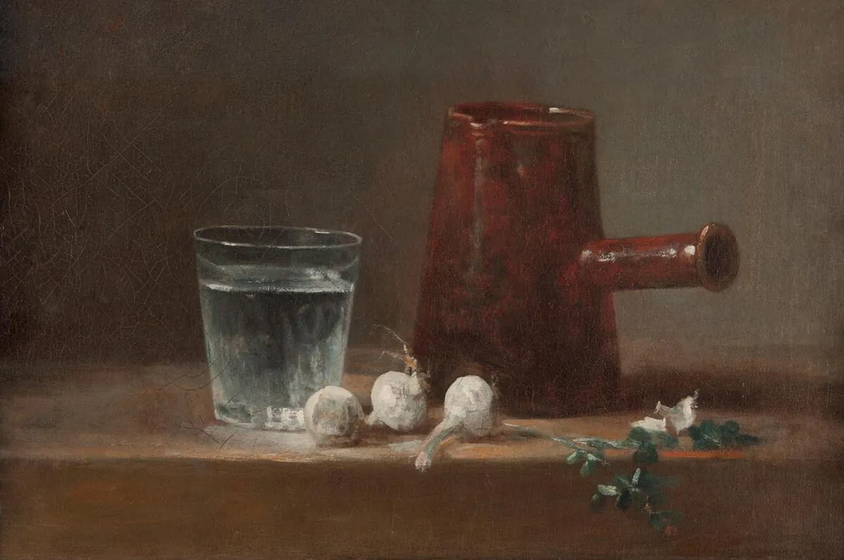 Detail of "Glass of Water and Coffeepot," circa 1761, by Jean-Baptiste-Siméon Chardin.