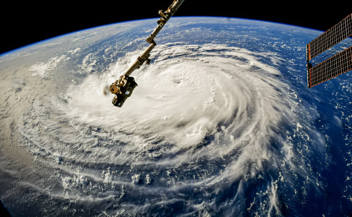 Hurricane Florence gains strength in the Atlantic Ocean as it moves west, as viewed from the International Space Station on Sept. 10, 2018. (NASA via Getty Images)