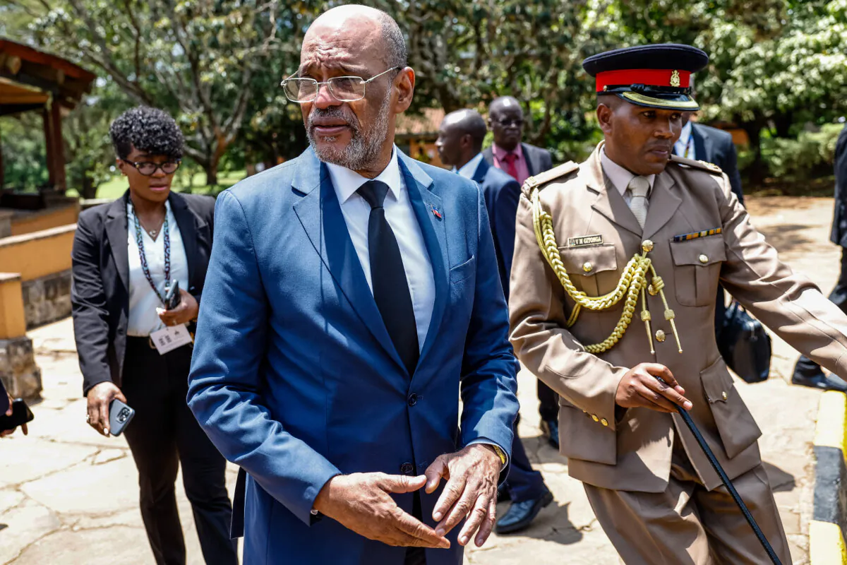 Haitian Prime Minister Ariel Henry (2nd-L) at the United States International University (USIU) Africa in Nairobi, Kenya, on March 1, 2024. (SIMON MAINA/AFP via Getty Images)
