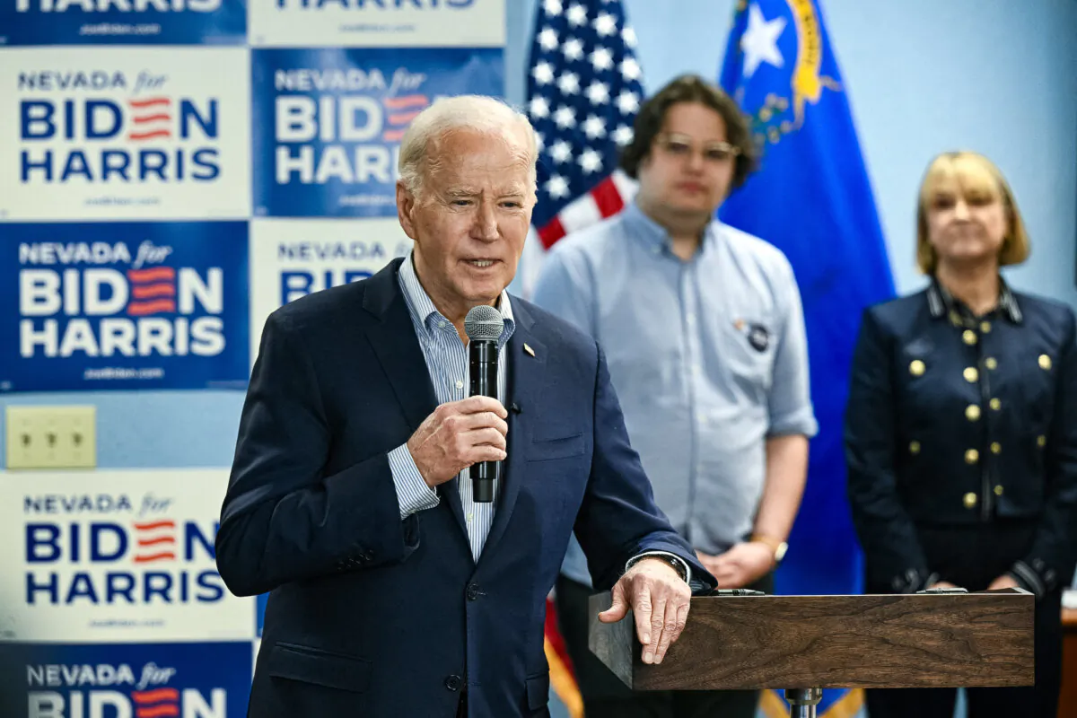 President Joe Biden speaks during a campaign event at the Washoe Democratic Party Office in Reno, Nev., on March 19, 2024. (Photo by Brendan SMIALOWSKI / AFP)