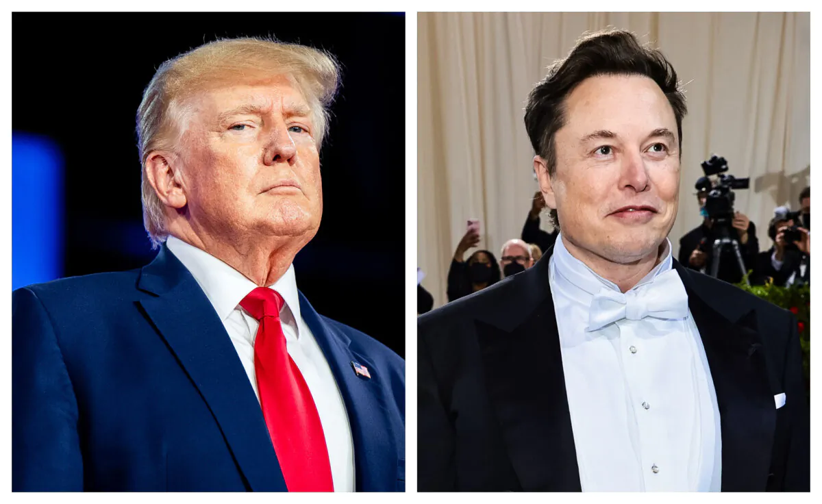 (Left) Former President Donald Trump prepares to speak at the Conservative Political Action Conference (CPAC) in Dallas on Aug. 6, 2022. (Right) Elon Musk attends The 2022 Met Gala Celebrating "In America: An Anthology of Fashion" at The Metropolitan Museum of Art in New York on May 2, 2022. (Brandon Bell, Jamie McCarthy/Getty Images)