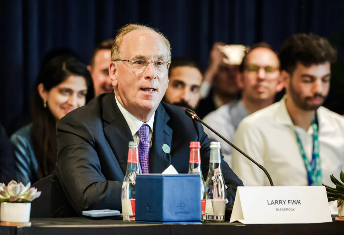 Larry Fink, CEO of BlackRock, speaks at a roundtable discussion at the COP28 Climate Conference at Expo City Dubai, United Arab Emirates, on Dec. 4, 2023. (Sean Gallup/Getty Images)