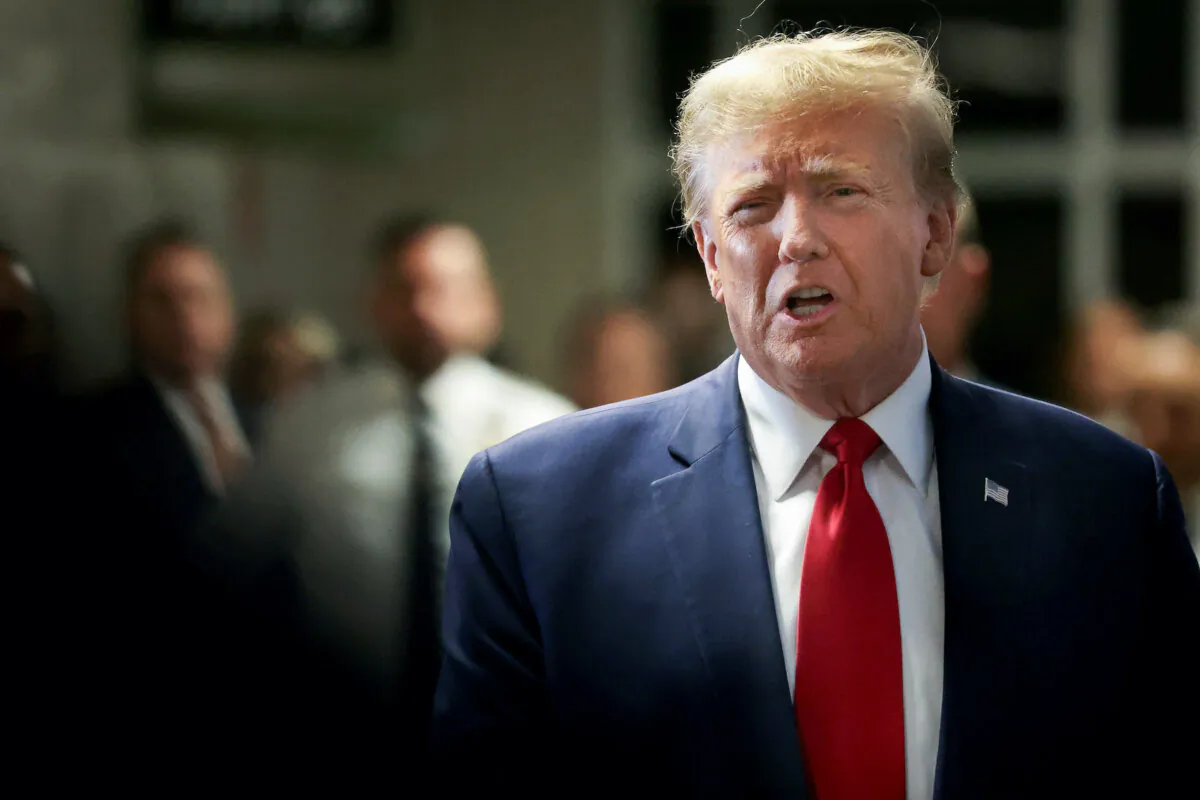 Republican presidential candidate, former U.S. President Donald Trump departs a pre-trial hearing in a so-called “hush-money case” at Manhattan Criminal Court in New York City on Feb. 15, 2024. (Spencer Platt/Getty Images)