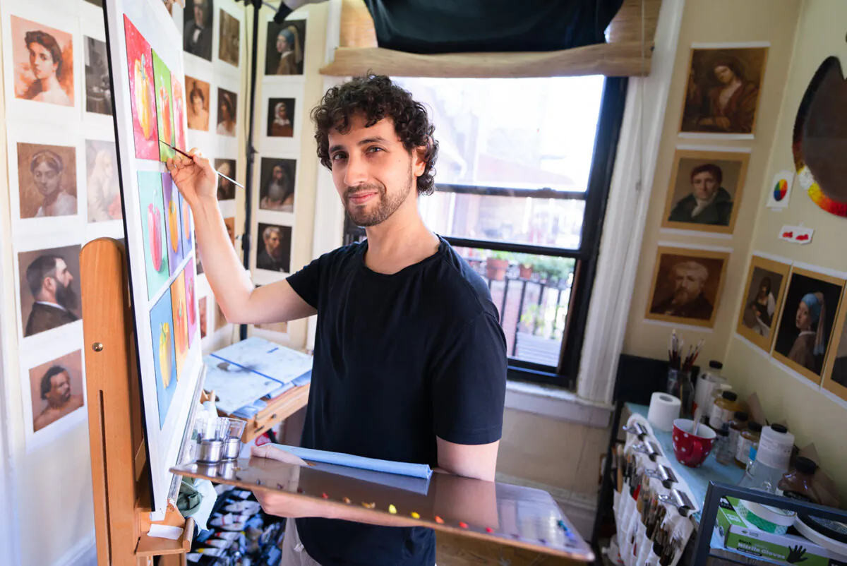 Painting is more than a platform for self-expression, it is a laboratory for learning and perfecting the art. Ken Goshen painting in his studio, photographed by Jeremy Cohen. (Courtesy of Ken Goshen)