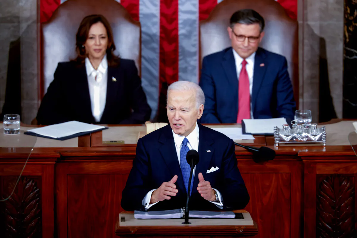 President Joe Biden delivers the State of the Union address during a joint meeting of Congress in the House chamber at the U.S. Capitol on March 7, 2024. (Chip Somodevilla/Getty Images)