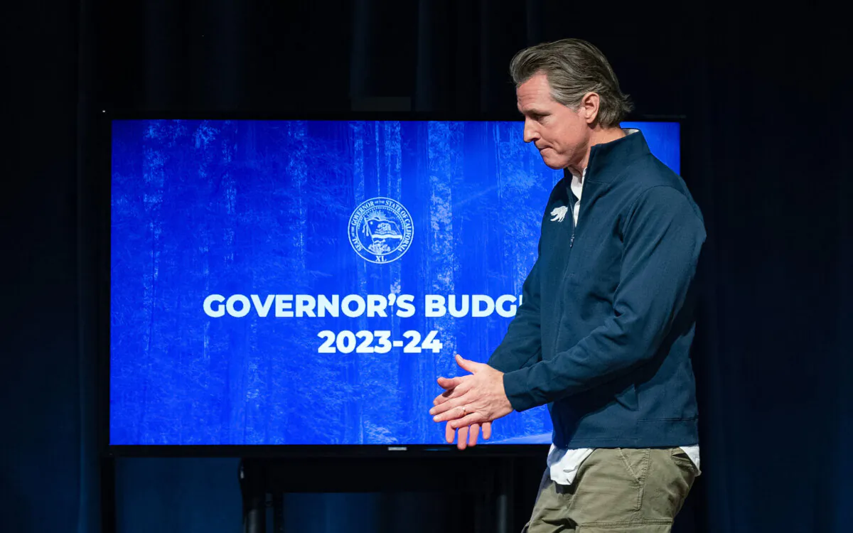 California Gov. Gavin Newsom leaves the stage after delivering his budget proposal in Sacramento on Jan. 10, 2023. (José Luis Villegas/AP Photo)