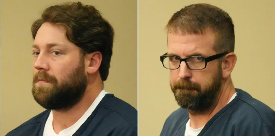 This combination of photos shows (L) former Rankin County sheriff's deputies Hunter Elward and Jeffrey Middleton appearing at the Rankin County Circuit Court in Brandon, Miss., on Aug. 14, 2023. (Rogelio V. Solis/AP Photo)