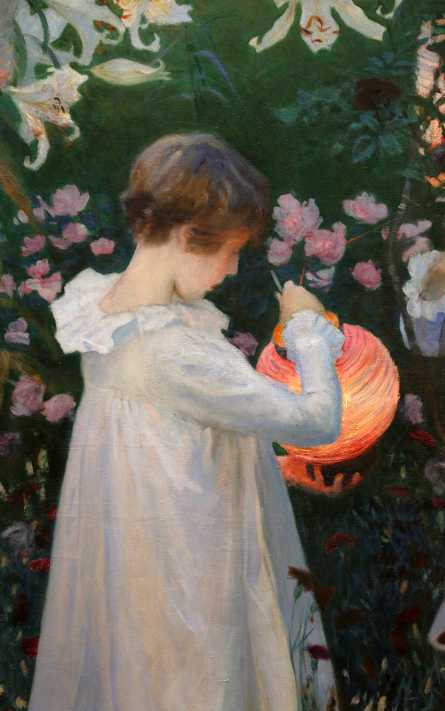 A detail of "Carnation, Lily, Lily, Rose,