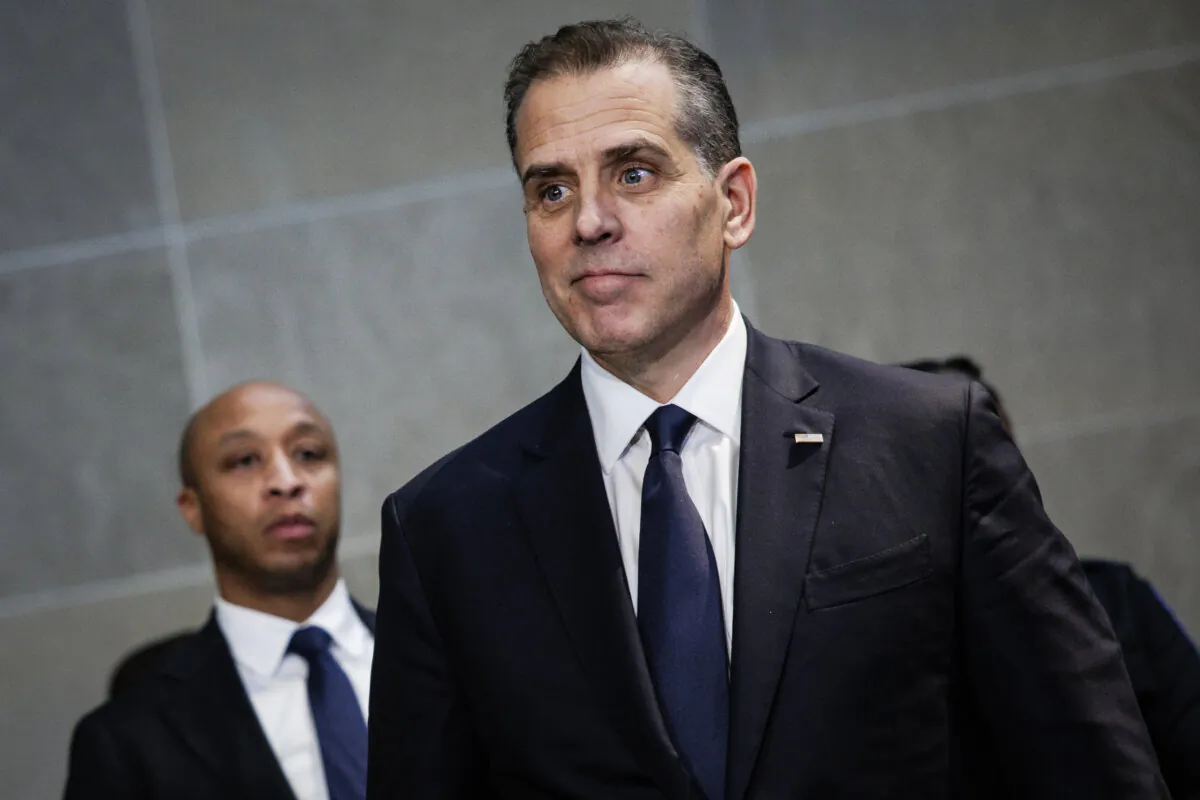 Hunter Biden, son of President Joe Biden, listens as his attorney Abbe Lowell makes a statement to the press following a closed-door deposition before the House Committee on Oversight and Accountability, and House Judiciary Committee in the O'Neill House Office Building in Washington on Feb. 28, 2024. (Samuel Corum/Getty Images)