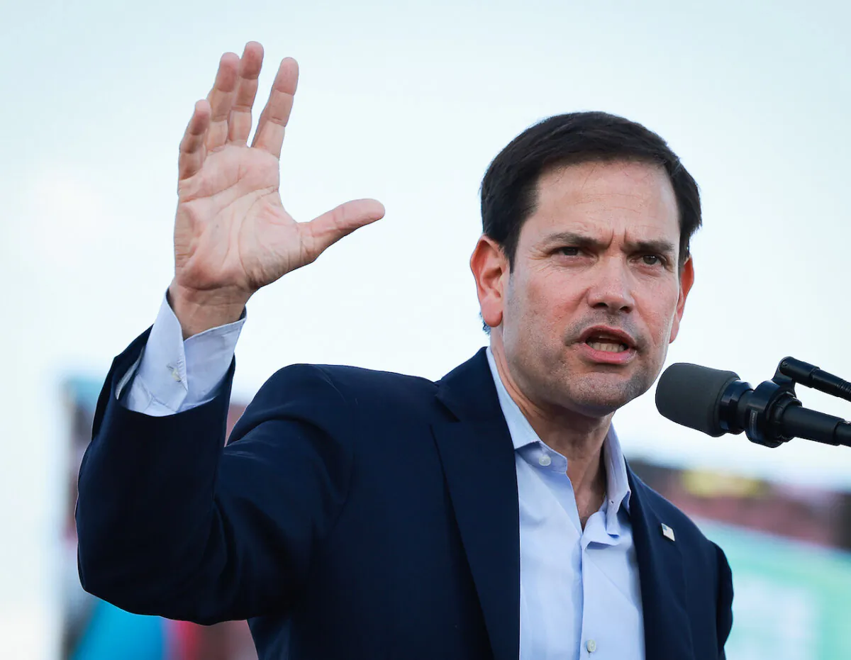 Sen. Marco Rubio (R-Fla.) speaks during a rally before the arrival of former President Donald Trump at the Miami-Dade Country Fair and Exposition in Miami, Fla., on Nov. 6, 2022. (Joe Raedle/Getty Images)