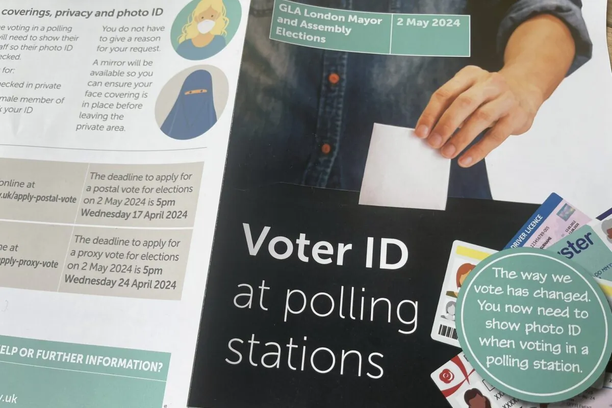 A UK local elections 2024 information leaflet, in London on March 21, 2024. (Evgenia Filimianova/The Epoch Times)