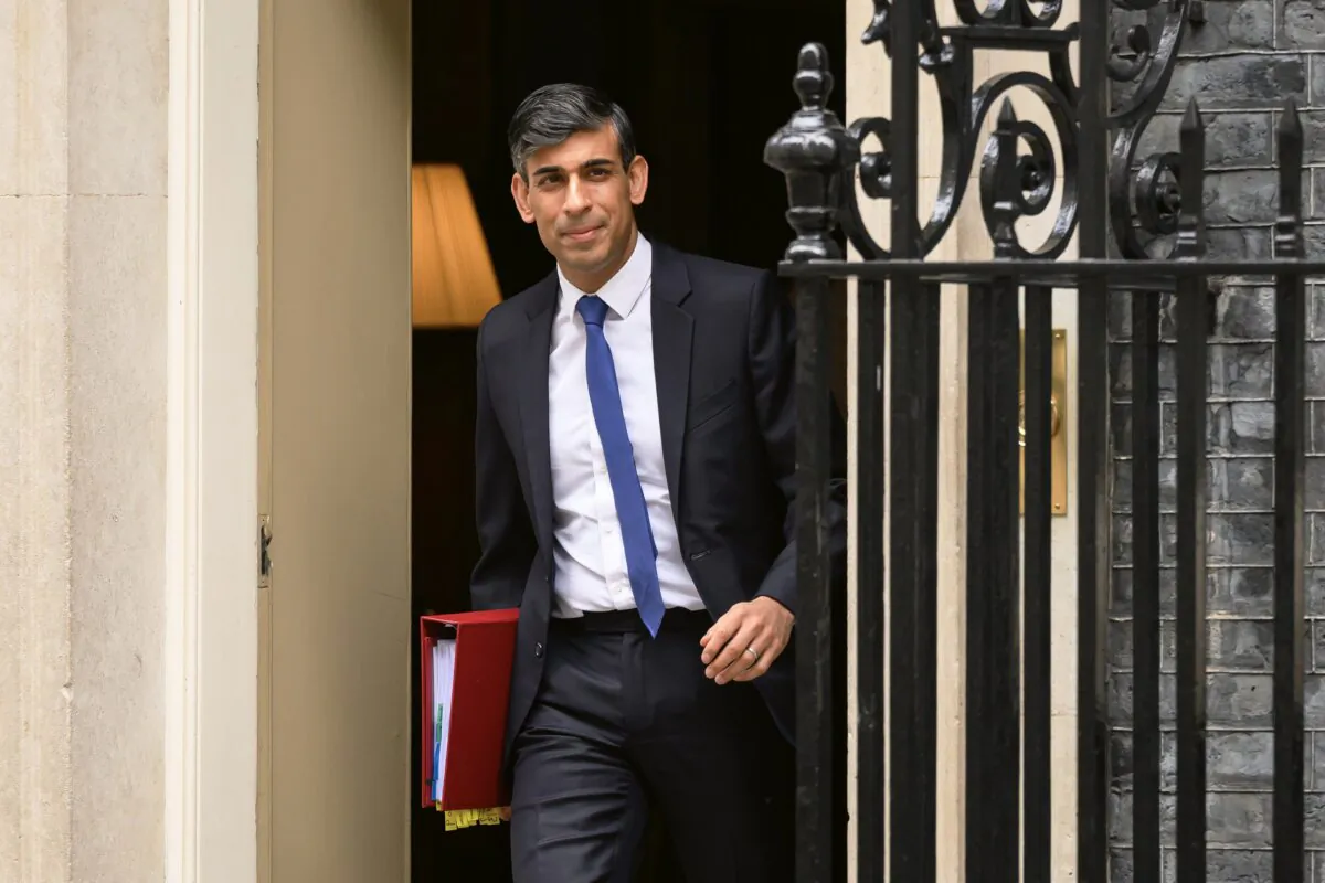 Britain's Prime Minister Rishi Sunak leaves 10 Downing Street ahead of the weekly PMQ session in the House of Commons, in London on March 20, 2024. (Leon Neal/Getty Images)