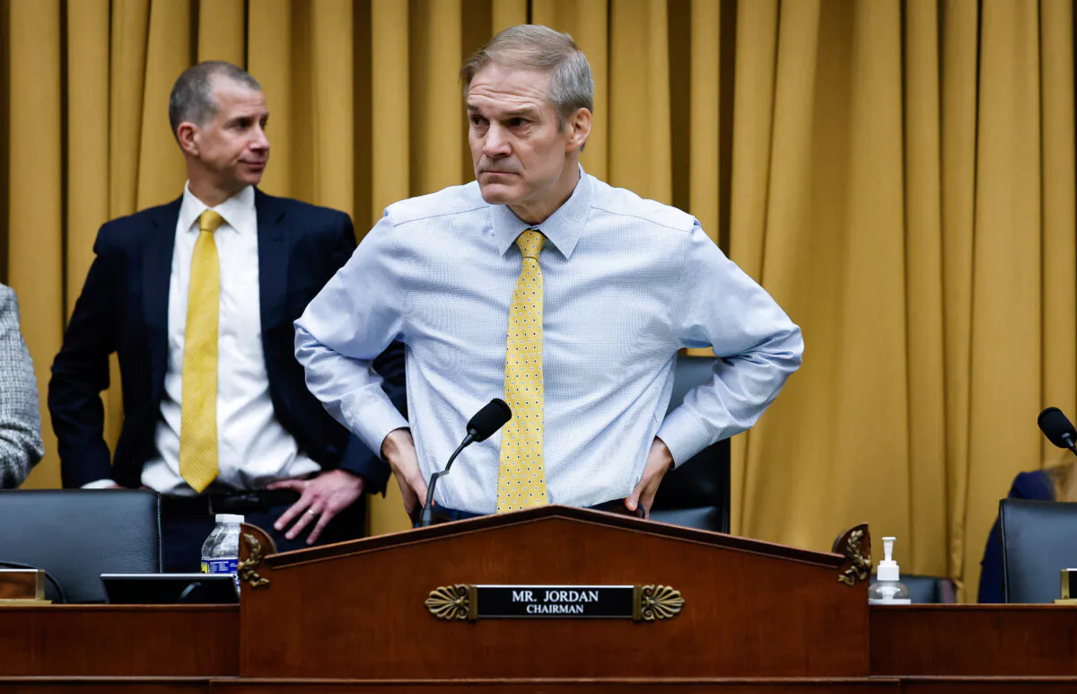 Chairman of the House Judiciary Committee Rep. Jim Jordan (R-Ohio) arrives for a hearing with former Special Counsel Robert K. Hur in Washington on March 12, 2024. (Chip Somodevilla/Getty Images)